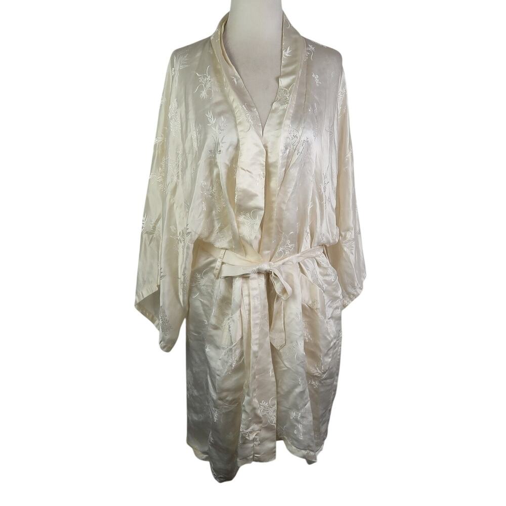 Vintage Longevity Chinese Cream Silk Blend Satin Robe